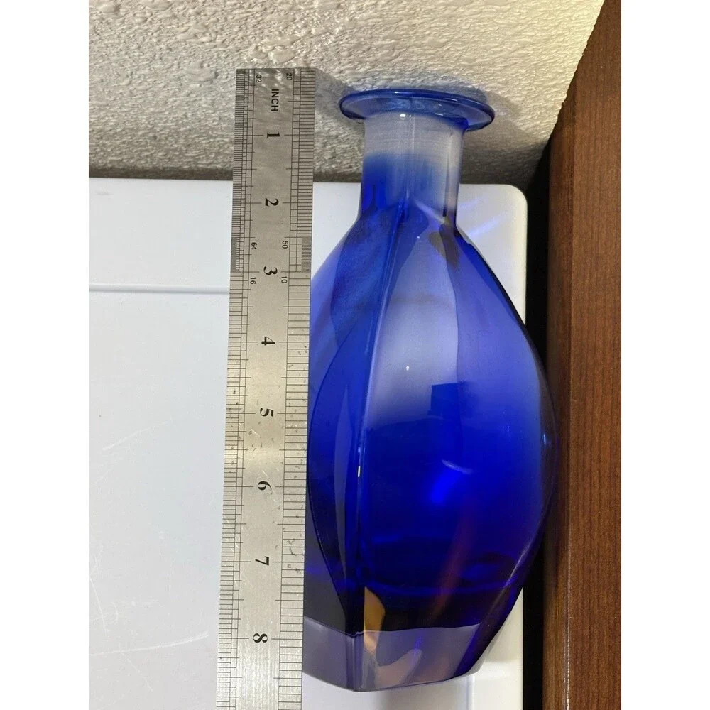 Vintage Cristalleria Toscana Cobalt Blue Glass Decanter Tri-Sided No Stopper